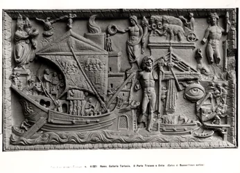 Ankunft eines Schiffes im Hafen von Trajan, Ostia, ca. 200 n. Chr.